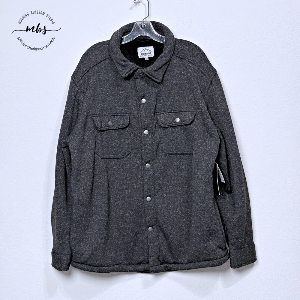 NWT Burnside Explorer Series Sherpa Lined Shirt Jacket Charcoal Grey Men 2XL